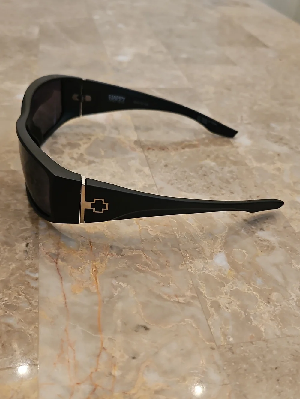 SPY Men’s Black Sunglasses with Silver Cross Temple